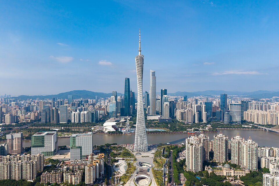 Canton Tower and Guangzhou skyline by the Pearl River
